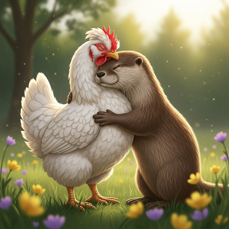 Chicken and Otter Hugging - Heartwarming Wildlife Friendship Chicken and Otter Hugging - Heartwarming Wildlife Friendship