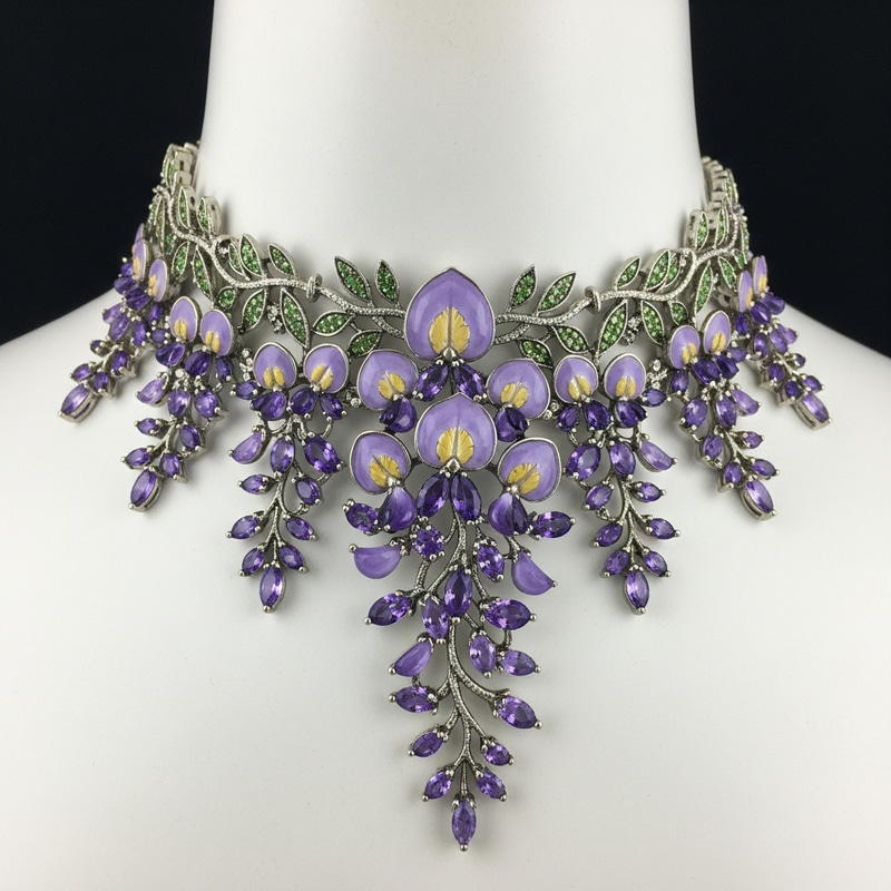 Wisteria Flower Choker Necklace | Metal & Stone Jewelry for Neck Decoration Wisteria Flower Choker Necklace | Metal & Stone Jewelry for Neck Decoration