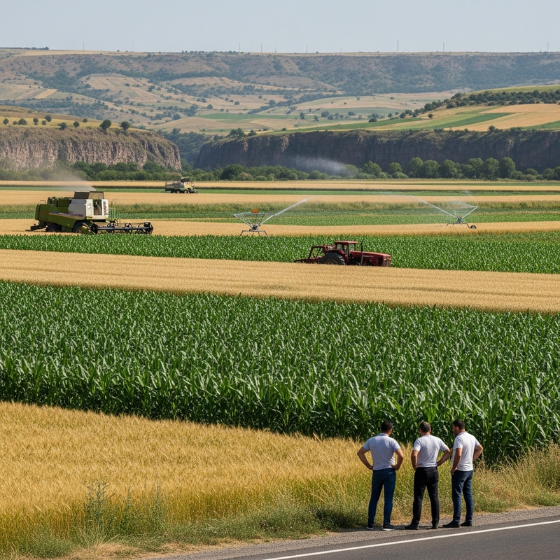 Agricultural Scene: Vibrant Field with Corn, Barley, Peas, and Beans Agricultural Scene: Vibrant Field with Corn, Barley, Peas, and Beans