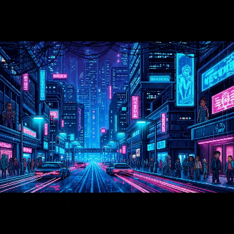 Cyberpunk Pixel Art Night Cityscape Wallpaper Cyberpunk Pixel Art Night Cityscape Wallpaper