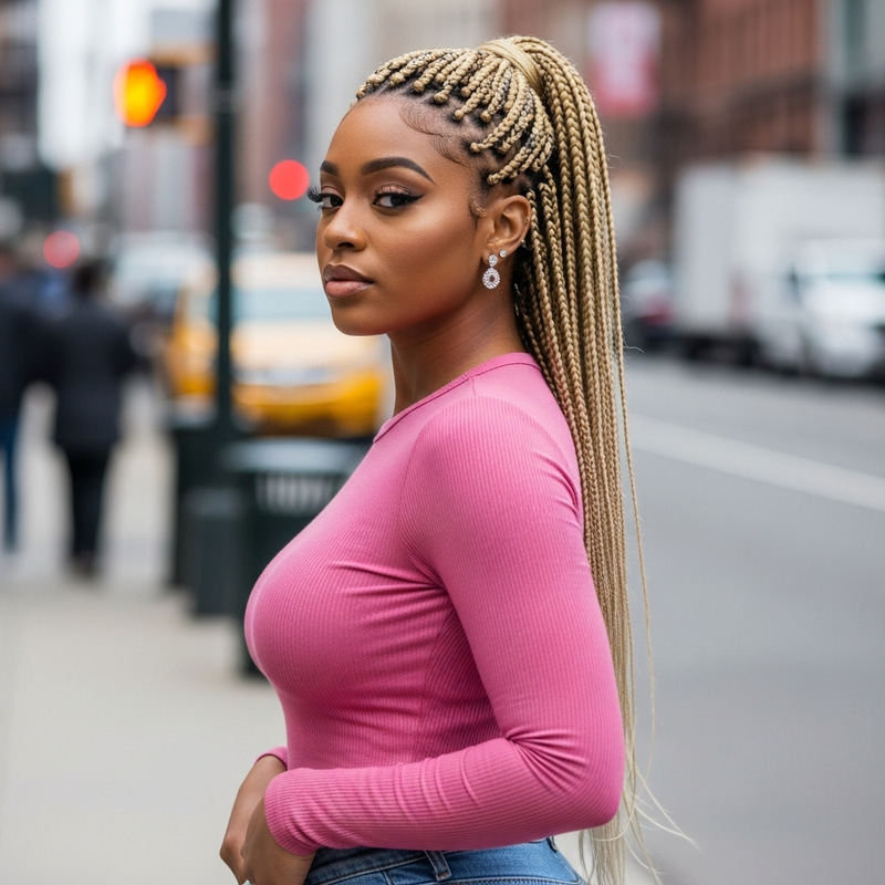 Chic Light Skin African American Woman in Pink Shirt & Jeans Chic Light Skin African American Woman in Pink Shirt & Jeans