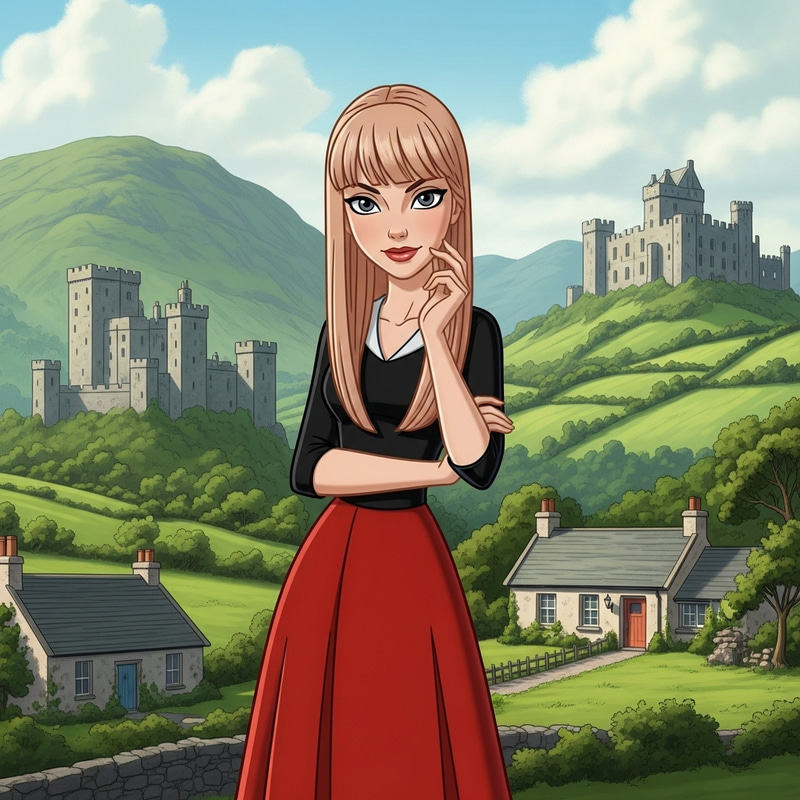 Young Lady with Strawberry Blonde Hair and Grey Eyes | Irish Countryside Scene Young Lady with Strawberry Blonde Hair and Grey Eyes | Irish Countryside Scene