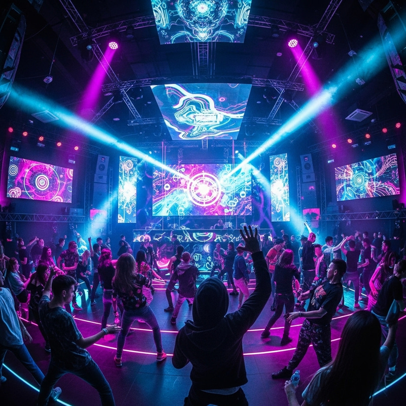 Spirited Future-Forward Techno Rave: Lively Cyberpunk Dance Party