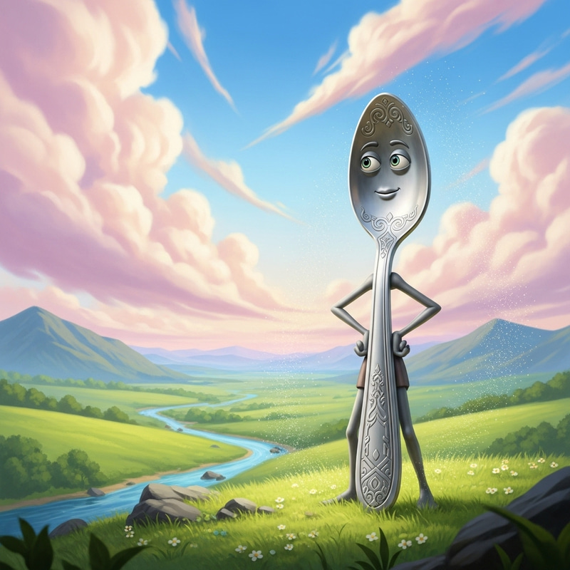 Whimsical Animated Spoon in a Fantasy Landscape - Enchanted Scene