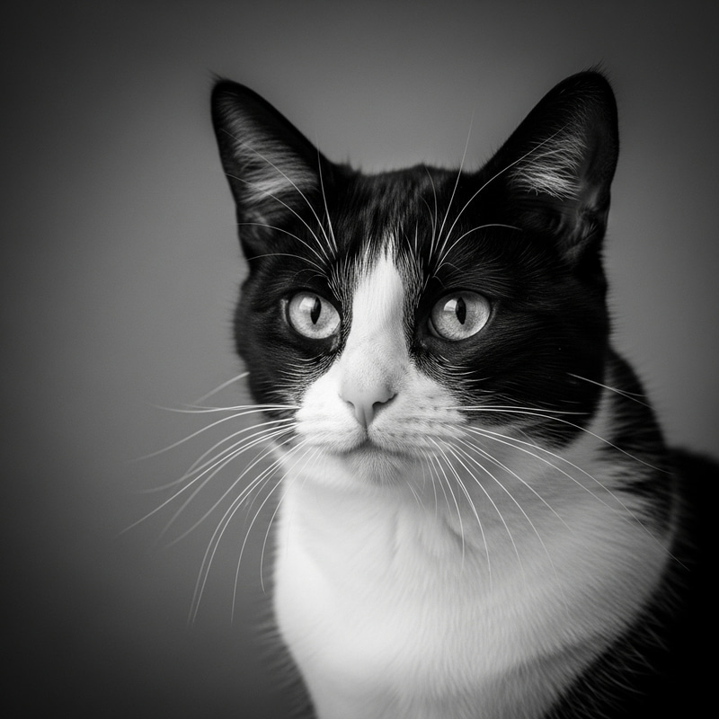 Black and White Cat in High Contrast | 2-Color Monochrome Black and White Cat in High Contrast | 2-Color Monochrome