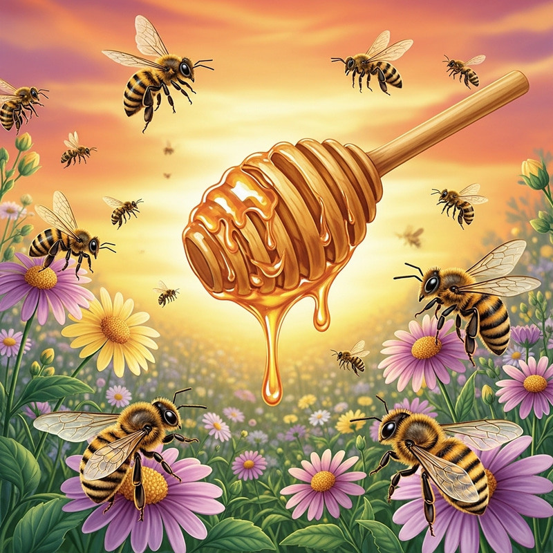Healthy Bees, Natural Healing in Vibrant Garden Scene Healthy Bees, Natural Healing in Vibrant Garden Scene