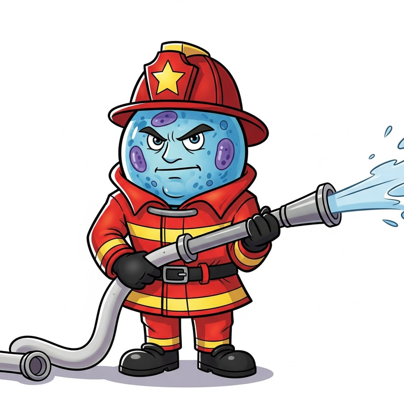 Neutrophil Cell as a Cartoon Firefighter Hero Neutrophil Cell as a Cartoon Firefighter Hero