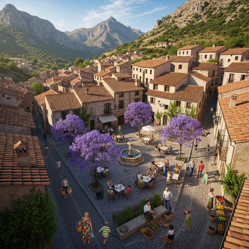 Bird's Eye View of a Charming Spanish Village Bird's Eye View of a Charming Spanish Village