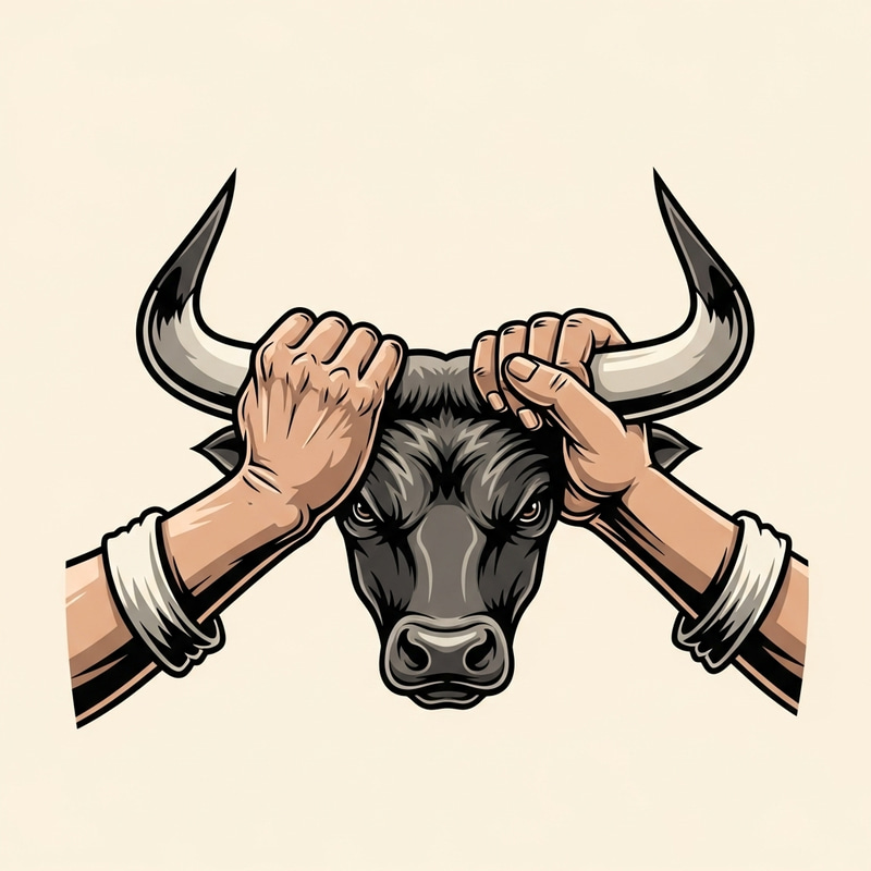 Hands Holding Bull's Horns Logo Design Hands Holding Bull's Horns Logo Design