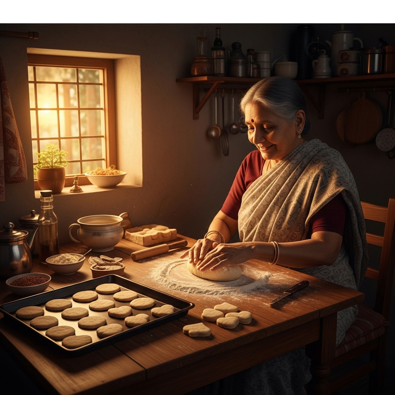 Indian Elderly Woman Baking Biscuits from Scratch Indian Elderly Woman Baking Biscuits from Scratch