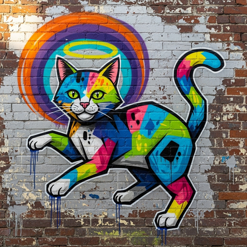 Colorful Street Art Graffiti Cat Painting Colorful Street Art Graffiti Cat Painting