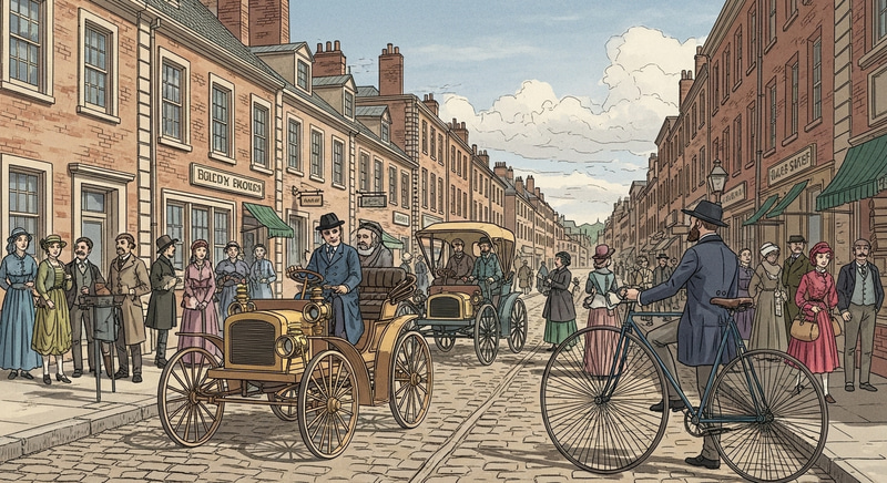 Explore a 19th Century Street with Vintage Cars and Bicycles