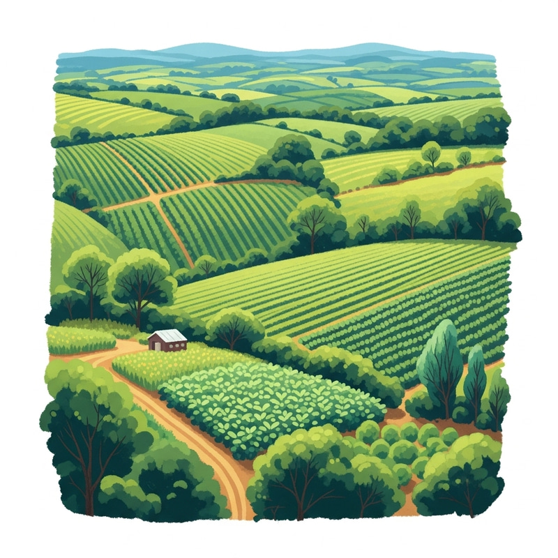 Vibrant Lush Farmland: Carbon Farming Illustration Vibrant Lush Farmland: Carbon Farming Illustration