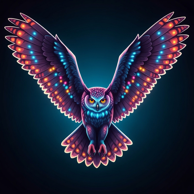 Majestic Neon Owl in Cyberpunk Flight Art Majestic Neon Owl in Cyberpunk Flight Art