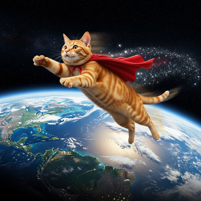 Cat Flying Across the Globe - Stunning Image Cat Flying Across the Globe - Stunning Image