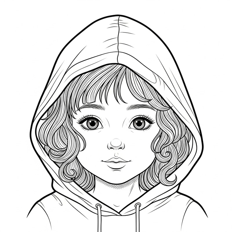 Line Art of a Middle-Eastern Girl in a Hood Line Art of a Middle-Eastern Girl in a Hood