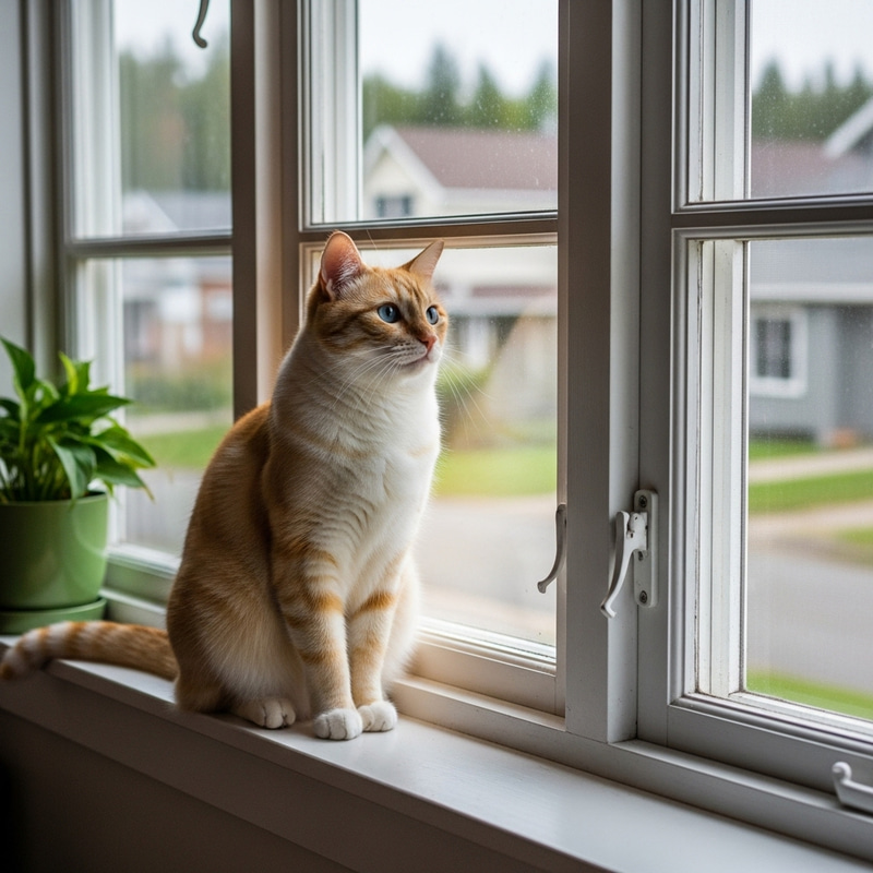 Beautiful House Cat Relaxing by the Window | Serene Neighborhood View