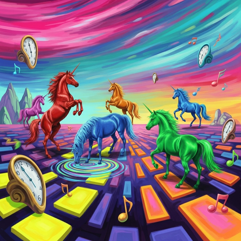 Rainbow Unicorns in Abstract Landscape Art Rainbow Unicorns in Abstract Landscape Art