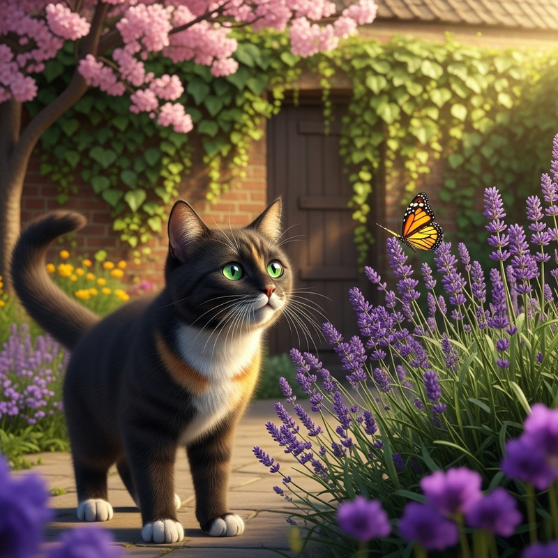 Playful Domestic Cat in Serene Setting Playful Domestic Cat in Serene Setting