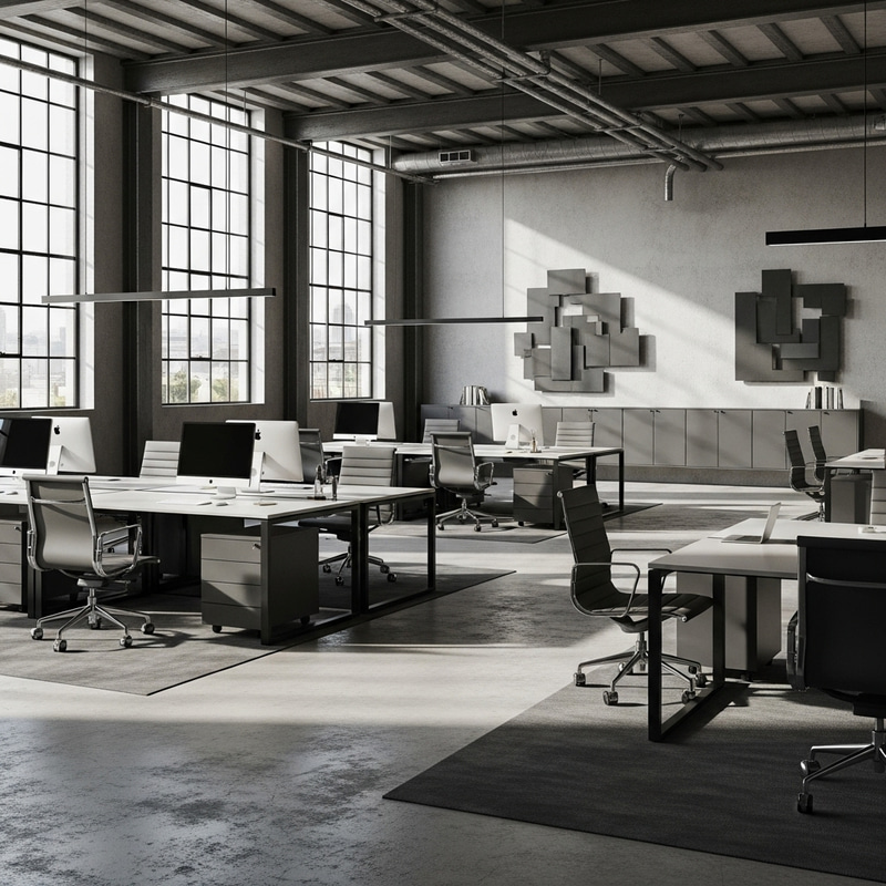 Modern Industrial Office Space: Minimalist Design Modern Industrial Office Space: Minimalist Design