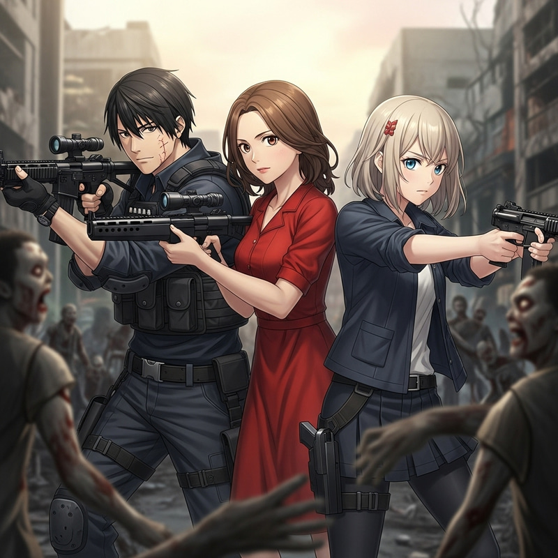 Ada Wong, Leon Kennedy and Blonde Girl Fight Off Horde of Zombies Ada Wong, Leon Kennedy and Blonde Girl Fight Off Horde of Zombies