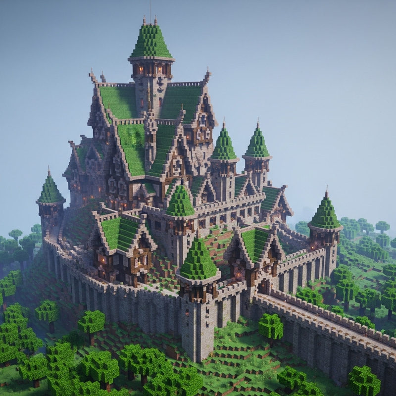 Grand Medieval Castle on Hilltop in Minecraft 1.20 with Oxidized Copper Roofs Grand Medieval Castle on Hilltop in Minecraft 1.20 with Oxidized Copper Roofs