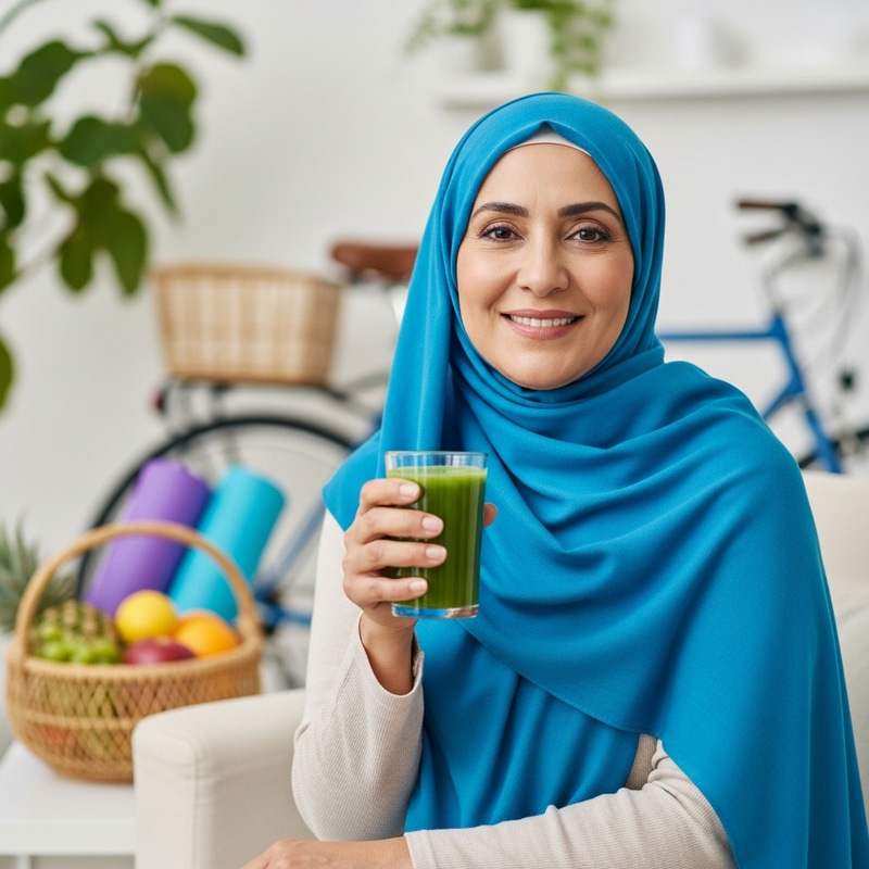 Cute Mature Woman in Hijab with Green Shake Cute Mature Woman in Hijab with Green Shake