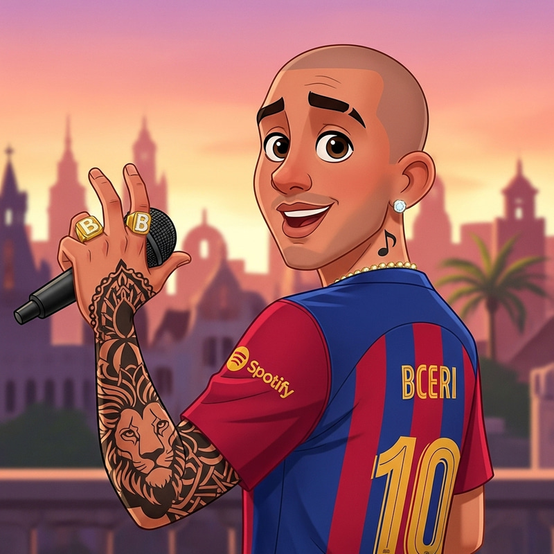 Hispanic Rapper with Barcelona Shirt | Disney Style Hispanic Rapper with Barcelona Shirt | Disney Style