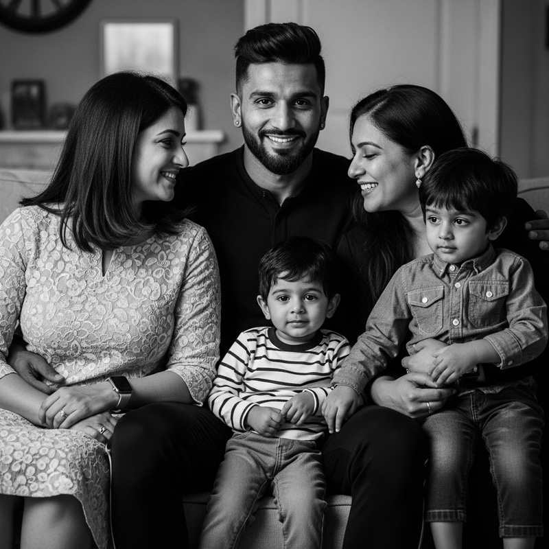 Professional Athlete Sunil Chhetri with Family: Dramatic Portrait in Black-and-White Professional Athlete Sunil Chhetri with Family: Dramatic Portrait in Black-and-White