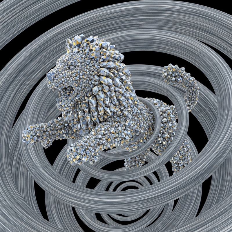 Futuristic Optics Lion Art: Silver Gold Crystal 3D Vortex Futuristic Optics Lion Art: Silver Gold Crystal 3D Vortex