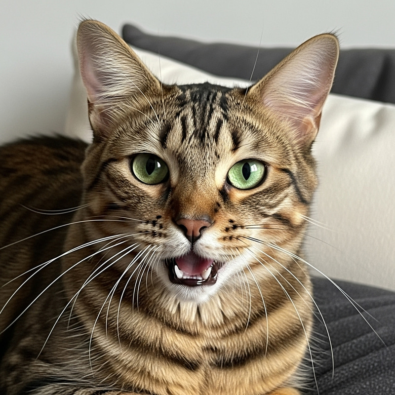 Beautiful Espresso Brown Cat in Mid-Yawn Pose
