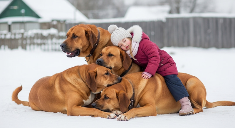 Ginger Dogs Protect Little Girl in Snowy Village | Heartwarming Scene