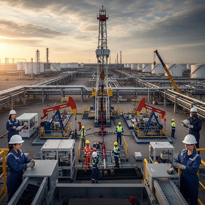 Oil and Gas Industry Scene - Advanced Machinery, Natural Gas Storage Tanks Oil and Gas Industry Scene - Advanced Machinery, Natural Gas Storage Tanks