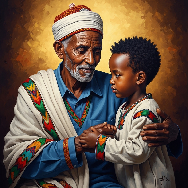 Heartwarming Father-Son Embrace in Vibrant Colors Heartwarming Father-Son Embrace in Vibrant Colors