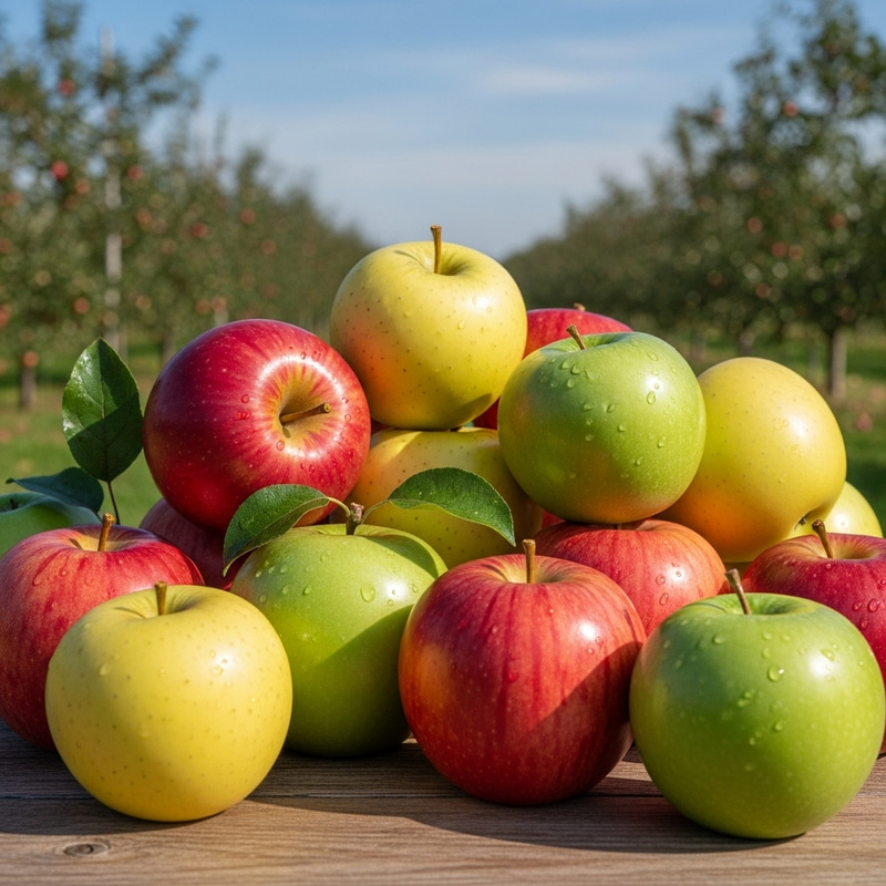 Fresh Apple Variety Pile on Rustic Wooden Table Fresh Apple Variety Pile on Rustic Wooden Table