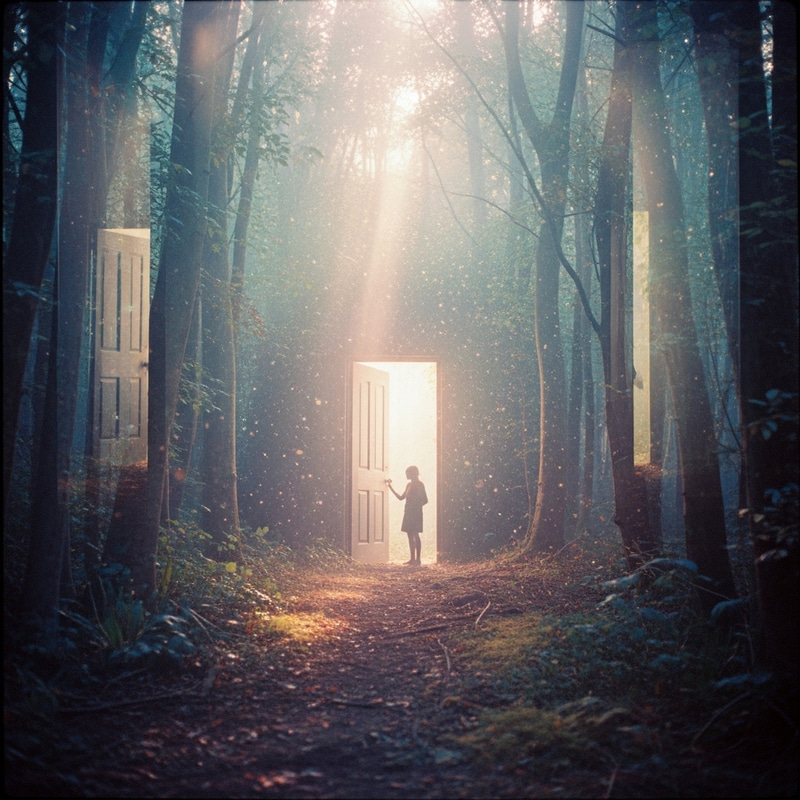 Enchanting Forest Scene with Hidden Doorway | Dreamy Pastel Colors Enchanting Forest Scene with Hidden Doorway | Dreamy Pastel Colors