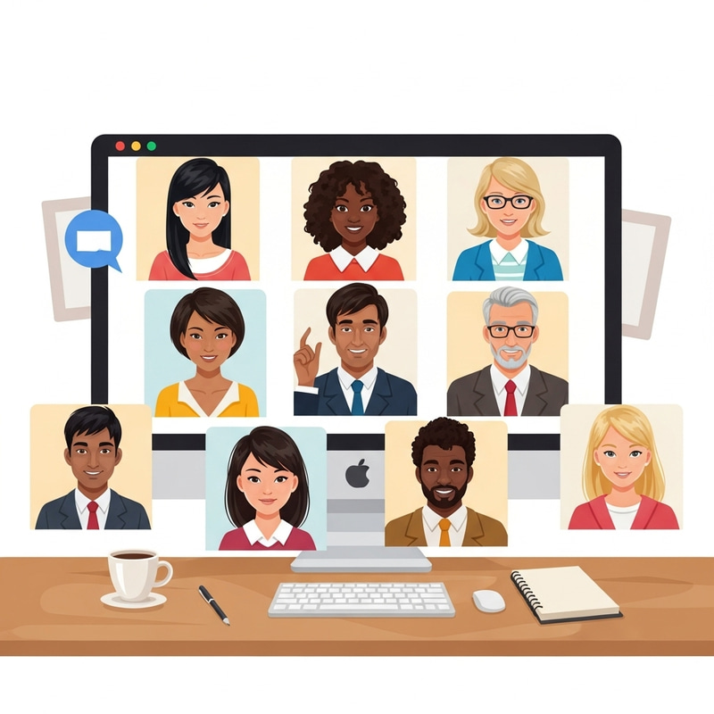 Zoom Meeting Illustration with Engaging Discussion Zoom Meeting Illustration with Engaging Discussion