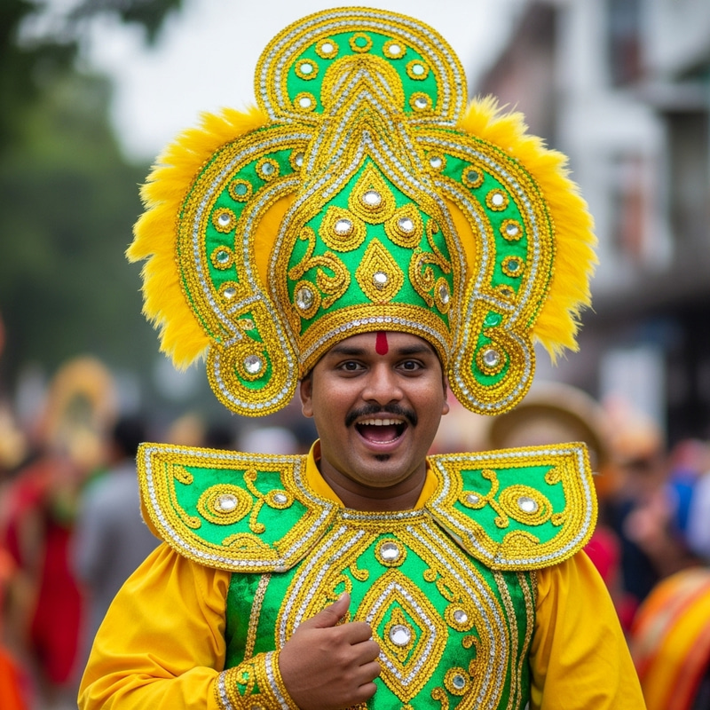 Captivating Bacao Festival Costume in Yellow and Green Captivating Bacao Festival Costume in Yellow and Green