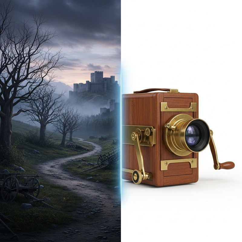 Middle Ages Inspired Image with Videocamera Element Middle Ages Inspired Image with Videocamera Element
