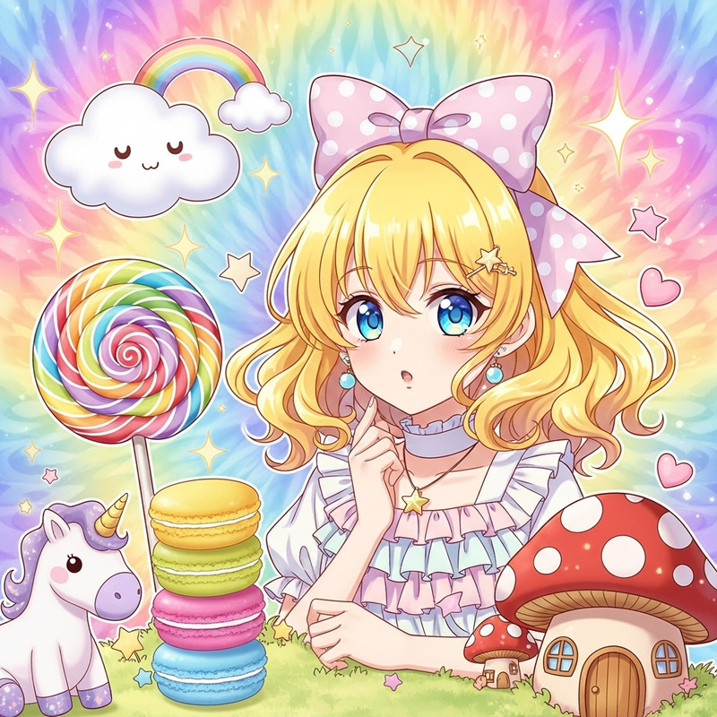 Anime Cute Girl with Yellow Hair in Enchanting Setting