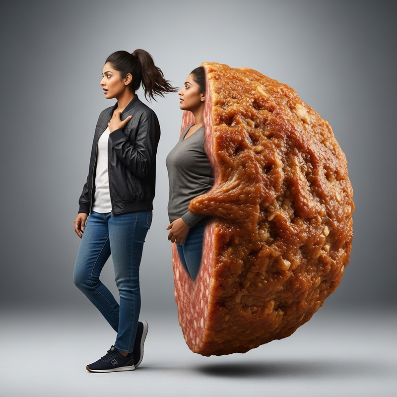 Woman Fused with a Meatball: A Surreal Transition Woman Fused with a Meatball: A Surreal Transition