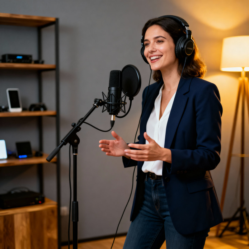 Engaging Podcast Host in Modern Studio Engaging Podcast Host in Modern Studio