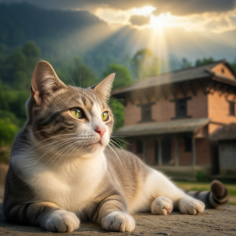 Beautiful Nepali Cat in Warm Sunlight Beautiful Nepali Cat in Warm Sunlight