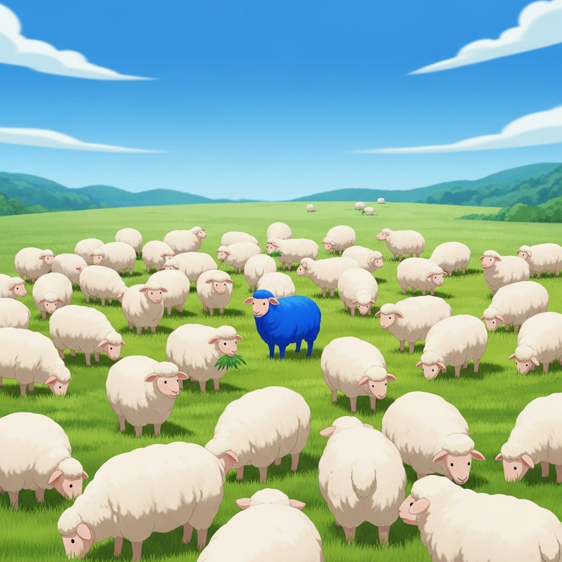 Blue Sheep Surrounded by Fluffy White Flock | Animated Scene Blue Sheep Surrounded by Fluffy White Flock | Animated Scene