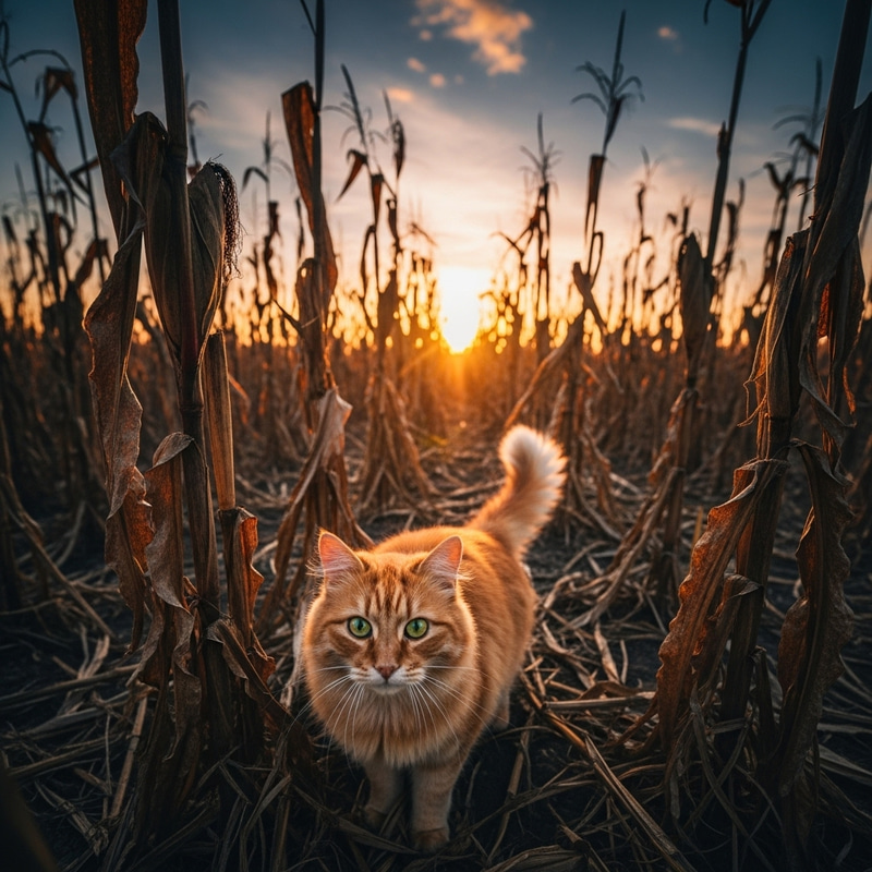 Cat in Cornfield | Charming Scenery Cat in Cornfield | Charming Scenery