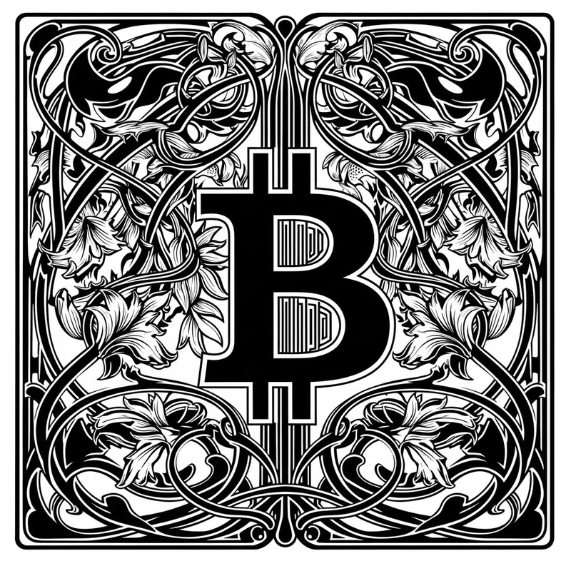 Black and White Bitcoin Symbol in Jugendstil Style Black and White Bitcoin Symbol in Jugendstil Style