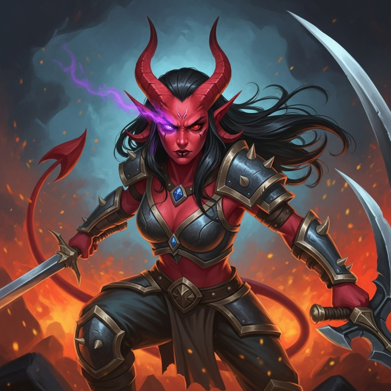 Intense Female Tiefling Barbarian Battle Scene Intense Female Tiefling Barbarian Battle Scene
