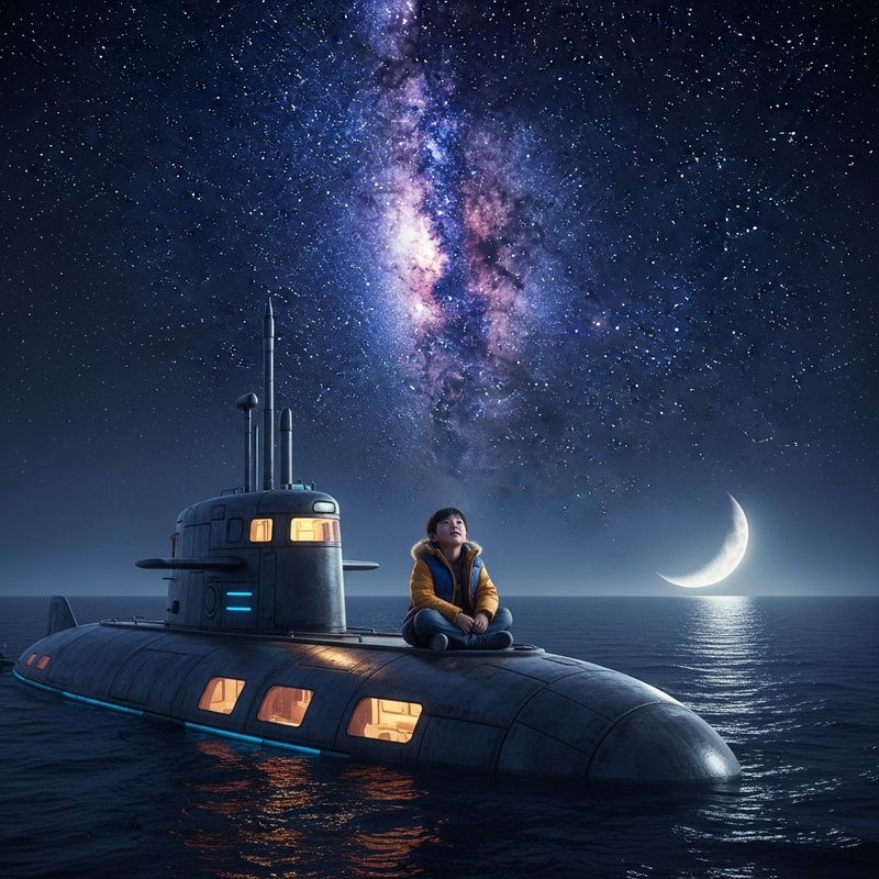 Asian Boy Exploring the Starry Night Sky Asian Boy Exploring the Starry Night Sky