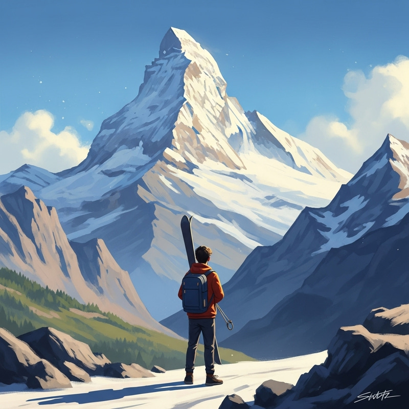 Determined Scholar Confronting Majestic Mountain Range Determined Scholar Confronting Majestic Mountain Range
