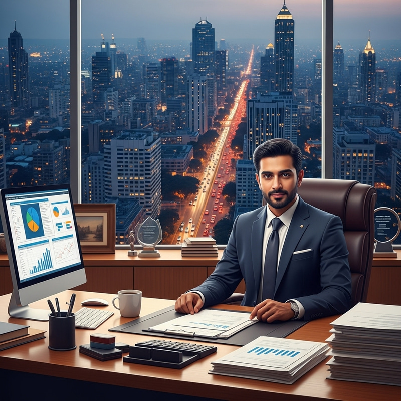 Successful South Asian Entrepreneur in Office Successful South Asian Entrepreneur in Office